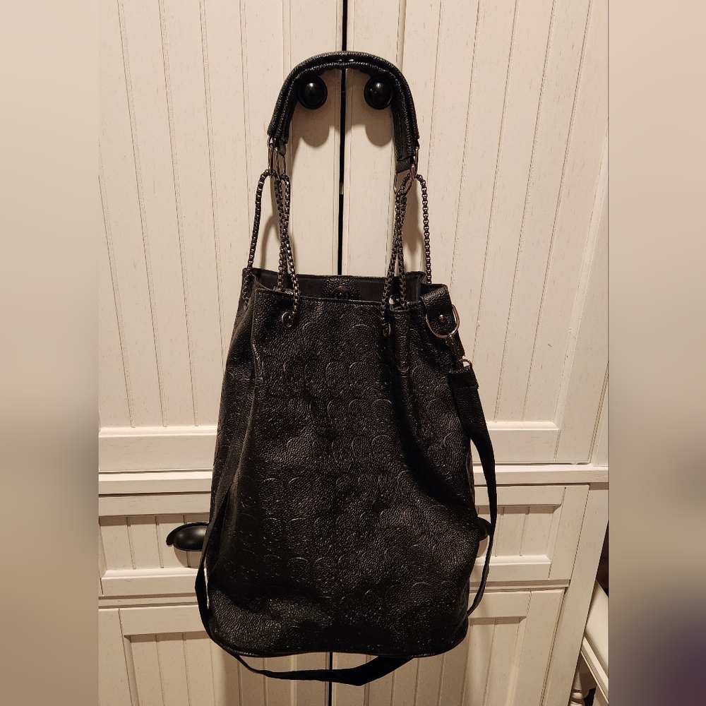 Womens Skull Printed Faux Leather Tote Bag